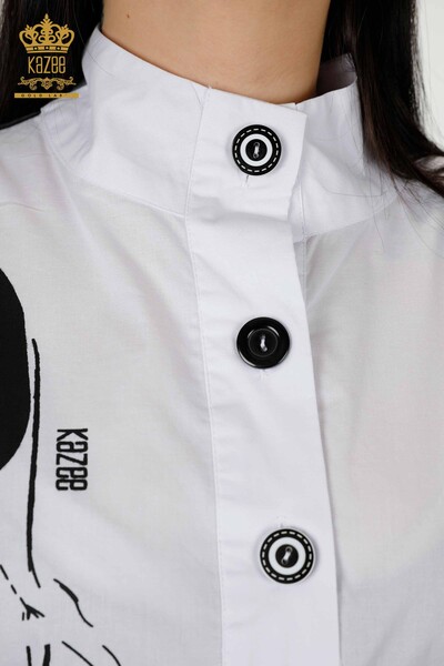 Camicia da donna all'ingrosso mezzo bottone bianco - 20307 | KAZEE - Thumbnail