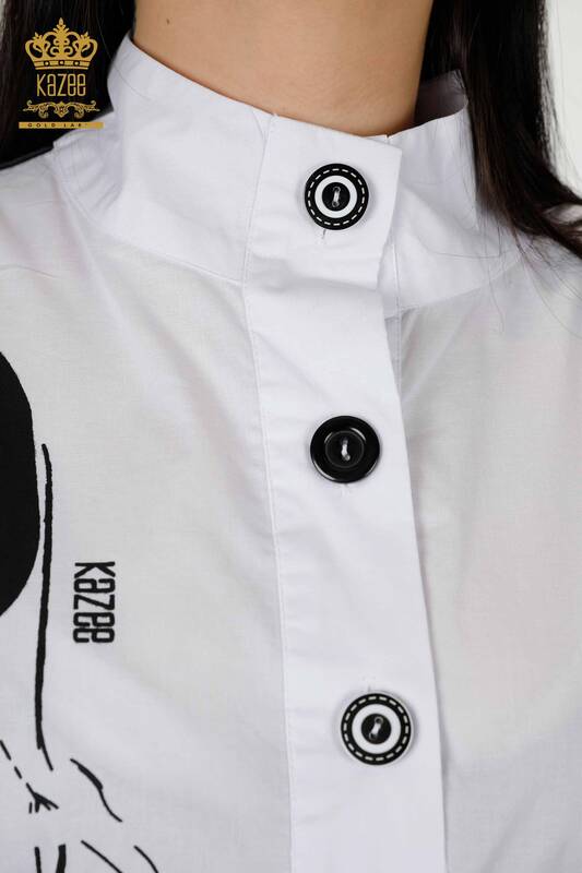 Camicia da donna all'ingrosso mezzo bottone bianco - 20307 | KAZEE