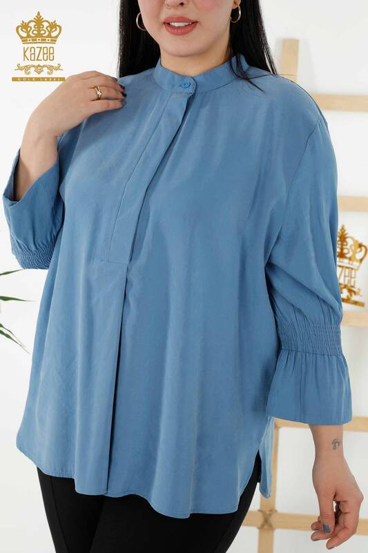 All'ingrosso Camicia da donna - Mezzo bottone dettagliato - Blu - 20316 | KAZEE
