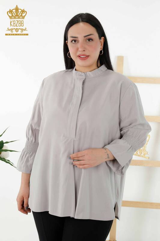 All'ingrosso Camicia da donna - Mezzo bottone dettagliato - Grigio chiaro - 20316 | KAZEE