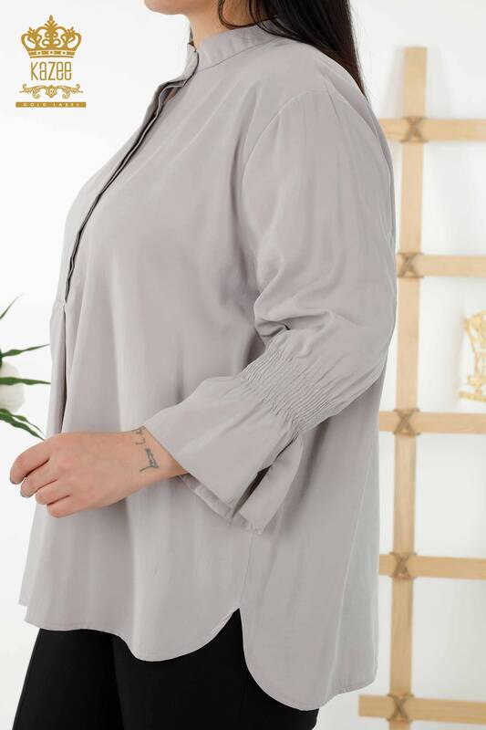 All'ingrosso Camicia da donna - Mezzo bottone dettagliato - Grigio chiaro - 20316 | KAZEE