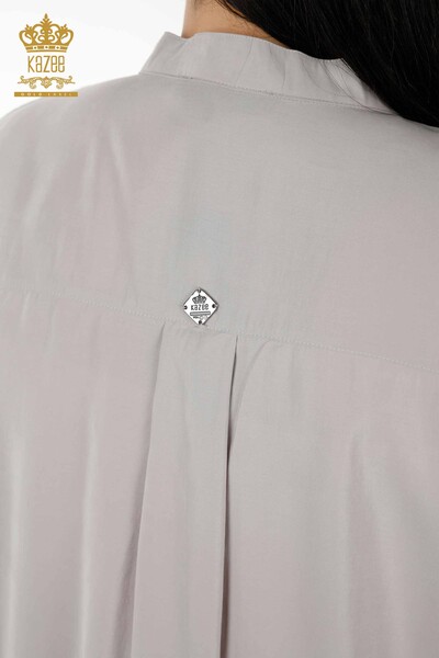 All'ingrosso Camicia da donna - Mezzo bottone dettagliato - Grigio chiaro - 20316 | KAZEE - Thumbnail