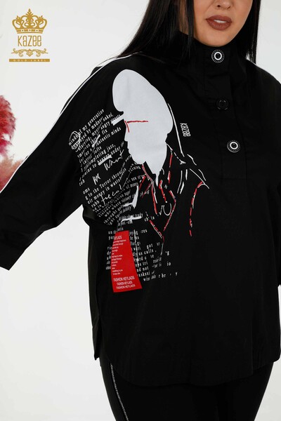 Commercio all'ingrosso Camicia da donna mezzo bottone nero - 20307 | KAZEE - Thumbnail