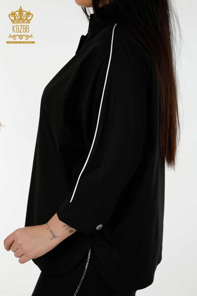 Commercio all'ingrosso Camicia da donna mezzo bottone nero - 20307 | KAZEE - Thumbnail