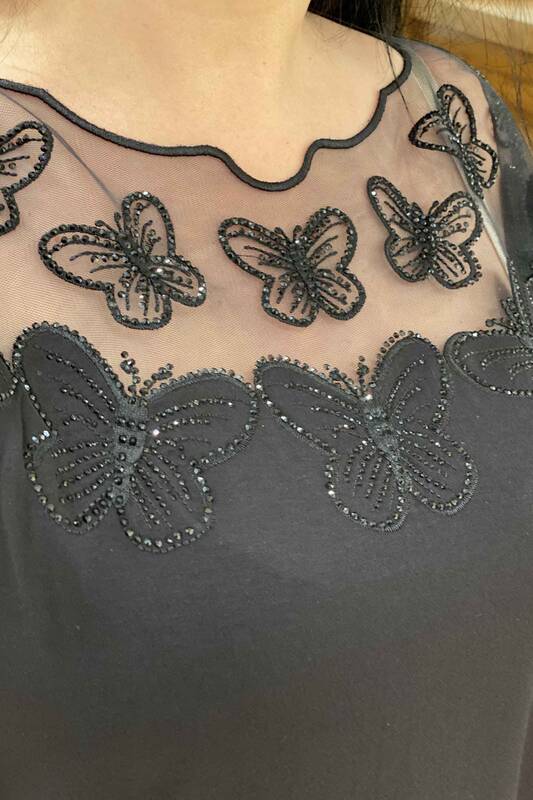 Camicetta da donna all ingrosso Modello Farfalla Tulle Dettagliata - 77514 | Kazee