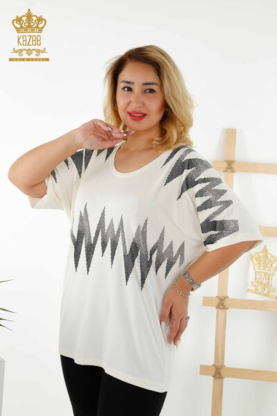 All'ingrosso Camicetta da donna - Modellato - Manica corta - Ecru - 79109 | KAZEE 