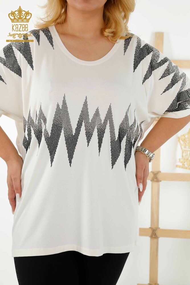 All'ingrosso Camicetta da donna - Modellato - Manica corta - Ecru - 79109 | KAZEE - 2