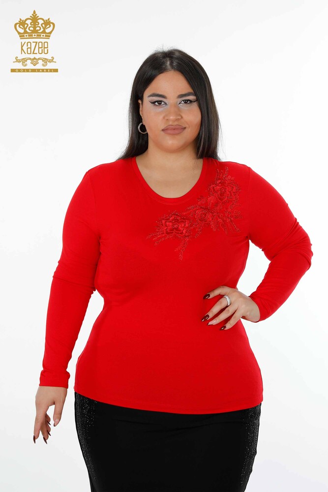 All'ingrosso Camicetta da donna - Motivo a rose - Girocollo - Pietra ricamata - 79004 | KAZEE - 20