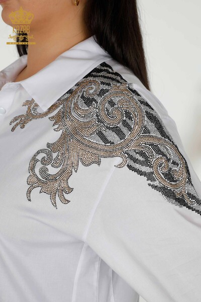 All'ingrosso Camicia da donna - Dettagli sulle spalle - Bianco - 20440 | KAZEE - Thumbnail