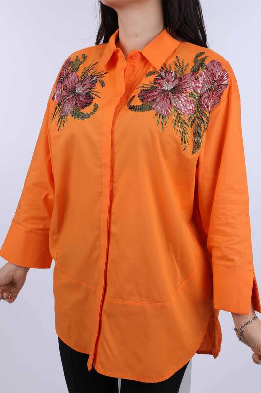 All'ingrosso Camicia da donna - Spalla Dettaglio floreale - Pietra colorata ricamata - 20024 | KAZEE