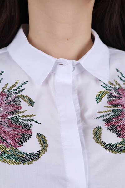 All'ingrosso Camicia da donna - Spalla Dettaglio floreale - Pietra colorata ricamata - 20024 | KAZEE - Thumbnail