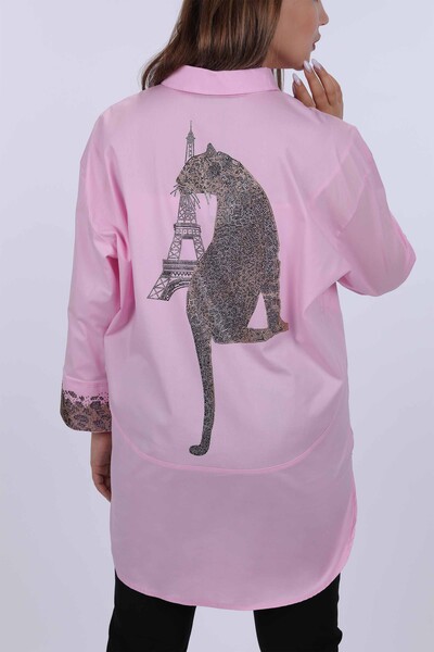 All'ingrosso Camicia da donna - Motivo tigre - Tasca - Pietra ricamata - 17047 | KAZEE - Thumbnail