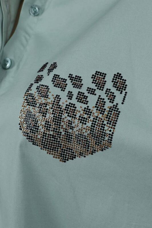 All'ingrosso Camicia da donna - Motivo tigre - Tasca - Pietra ricamata - 17047 | KAZEE