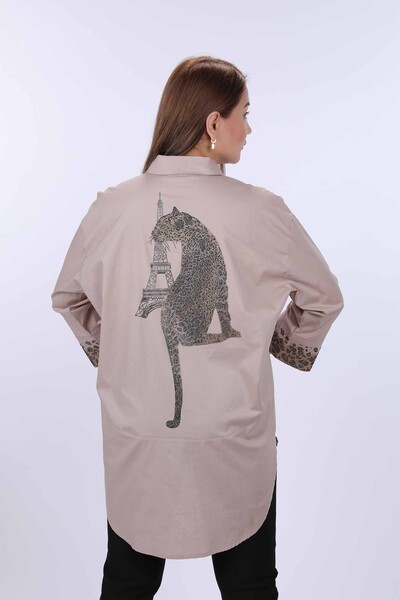 All'ingrosso Camicia da donna - Motivo tigre - Tasca - Pietra ricamata - 17047 | KAZEE - Thumbnail