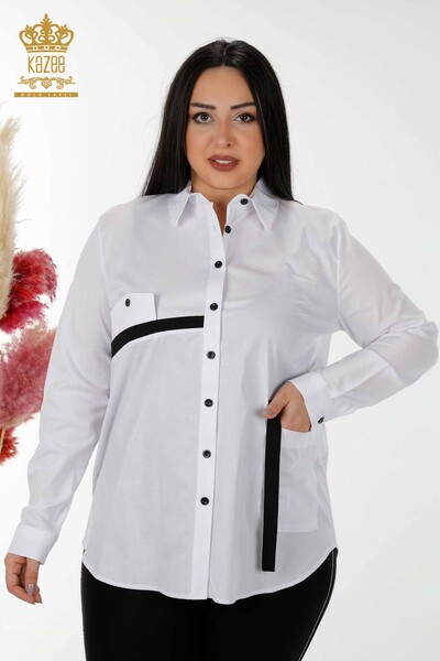 Camicia da donna all'ingrosso Transizione di colore Bianco - 20308 | KAZEE - Thumbnail