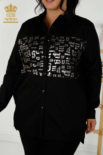 Camicia da donna nera all'ingrosso con tasca - 20080 | KAZEE - Thumbnail