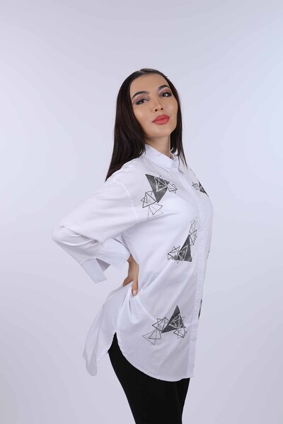 All'ingrosso Camicia da donna - Cotone - Pietra cristallo - Modellato - 20105 | KAZEE - Thumbnail
