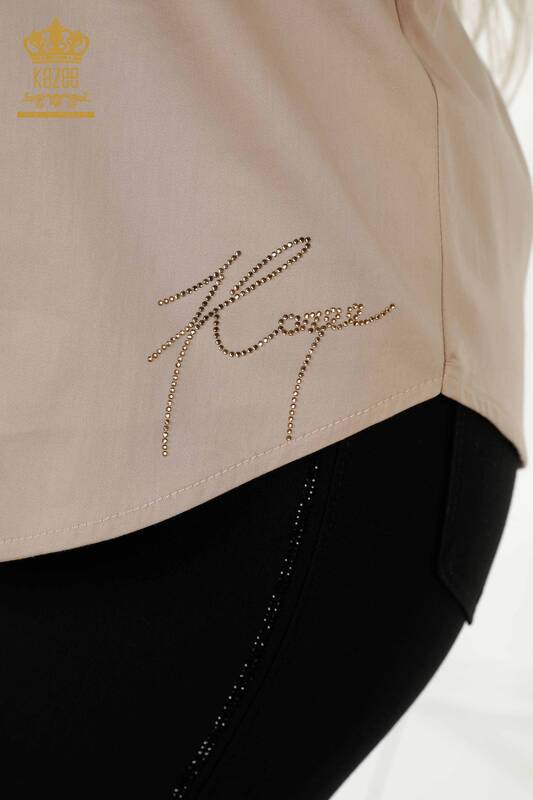 All'ingrosso Camicia da donna - Cristallo Pietra Ricamata - Beige - 20239 | KAZEE