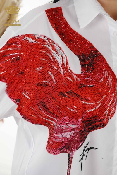 Commercio all'ingrosso Camicia da donna Flamingo Detailed White - 20375 | KAZEE - Thumbnail