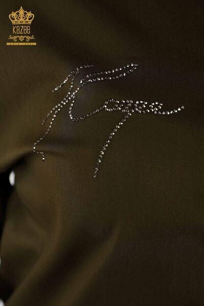 Camicia da donna all'ingrosso Fiore Pietra ricamata Cachi - 20232 | KAZEE - Thumbnail