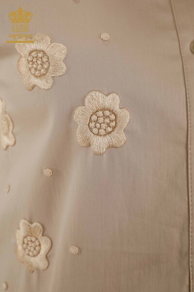 All'ingrosso Camicia da donna - Ricamo floreale - Beige - 20394 | KAZEE - Thumbnail