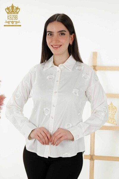 All'ingrosso Camicia da donna Fiore ricamato Ecru - 20394 | KAZEE - Thumbnail
