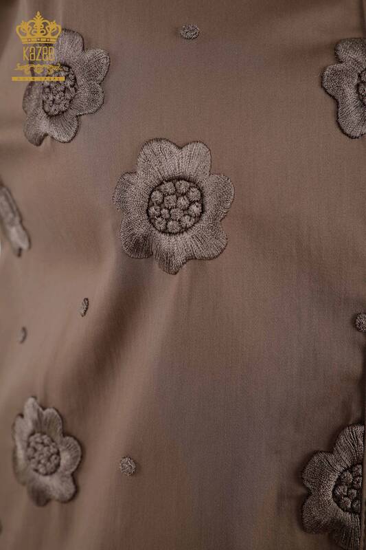 All'ingrosso Camicia da donna - Ricamo floreale - Marrone - 20394 | KAZEE