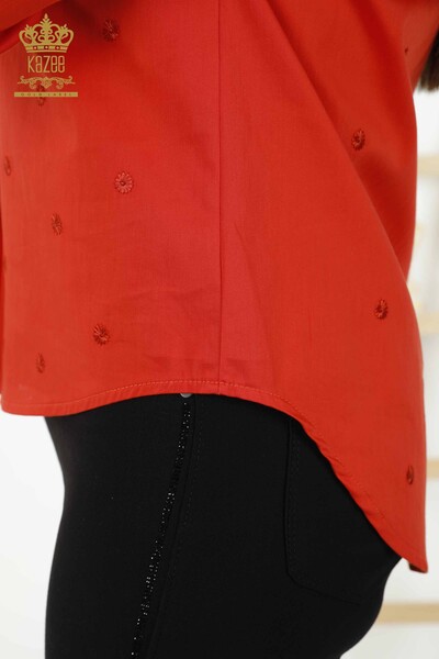 Camicia da donna all'ingrosso con ricamo floreale arancione - 20254 | KAZEE - Thumbnail