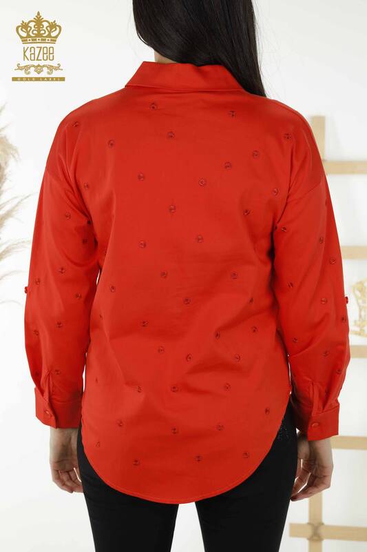 Camicia da donna all'ingrosso con ricamo floreale arancione - 20254 | KAZEE