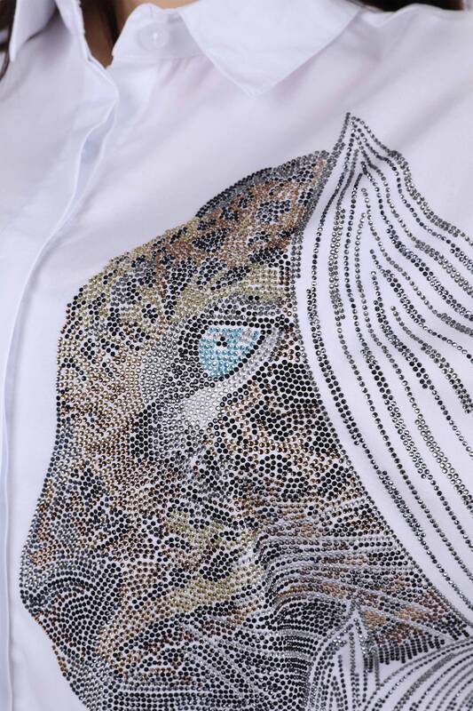 All'ingrosso Camicia da donna - motivo leopardo - pietra ricamata - 17052 | KAZEE