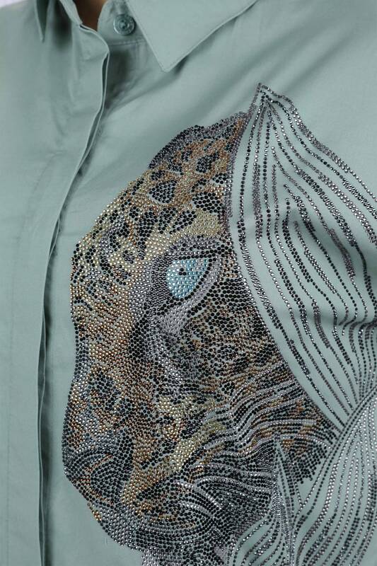 All'ingrosso Camicia da donna - motivo leopardo - pietra ricamata - 17052 | KAZEE