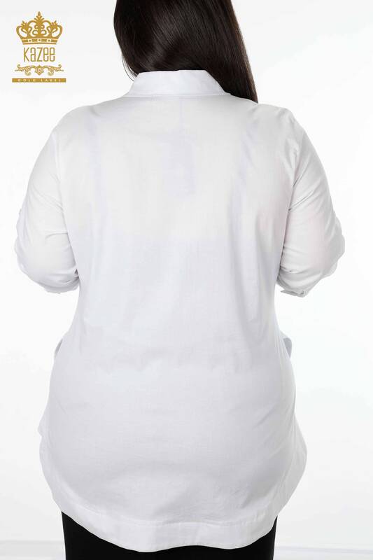 All'ingrosso Camicia da donna - Dettaglio libellula Ricamato pietra colorata Cotone - 20120 | KAZEE