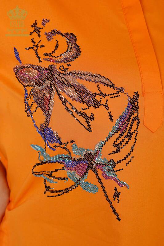 All'ingrosso Camicia da donna - Dettaglio libellula Ricamato pietra colorata Cotone - 20120 | KAZEE