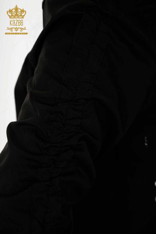 Camicia da donna all'ingrosso Manica con coulisse - Nero - 20322 | KAZEE