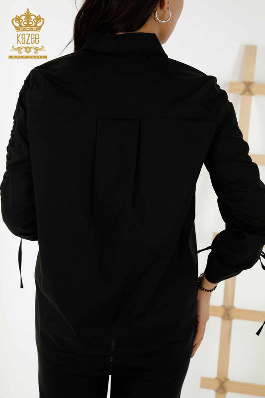 Camicia da donna all'ingrosso Manica con coulisse - Nero - 20322 | KAZEE
