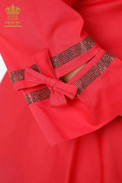 All'ingrosso Camicia da donna - Modellato Testo dettagliato - Corallo - 17141 | KAZEE - Thumbnail