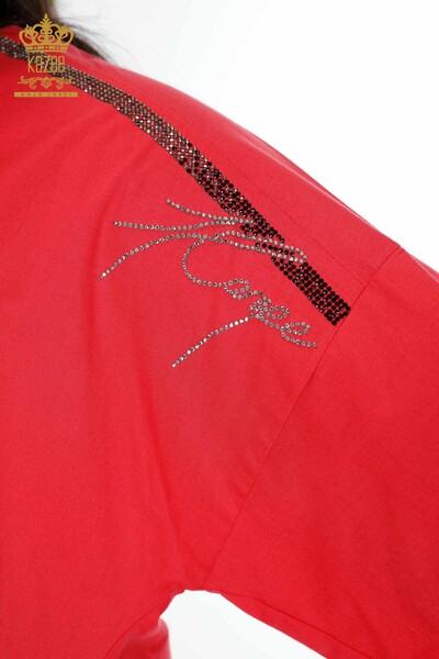 All'ingrosso Camicia da donna - Modellato Testo dettagliato - Corallo - 17141 | KAZEE - Thumbnail