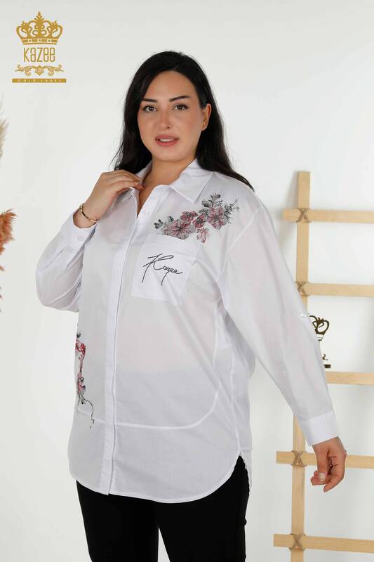 All'ingrosso Camicia da donna - Motivo floreale - Ecru - 20439 | KAZEE