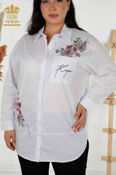 All'ingrosso Camicia da donna - Motivo floreale - Ecru - 20439 | KAZEE - Thumbnail
