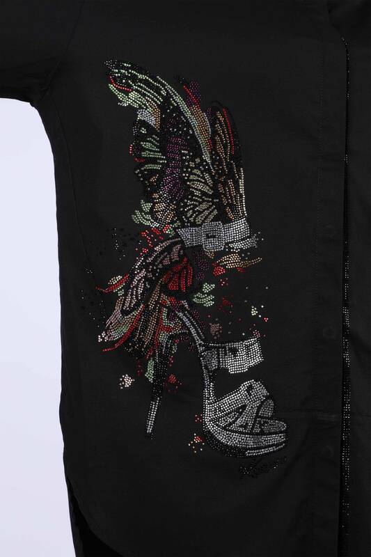 All'ingrosso Camicia da donna - Motivo a farfalla - Oversize - Pietra ricamata - 20066 | KAZEE
