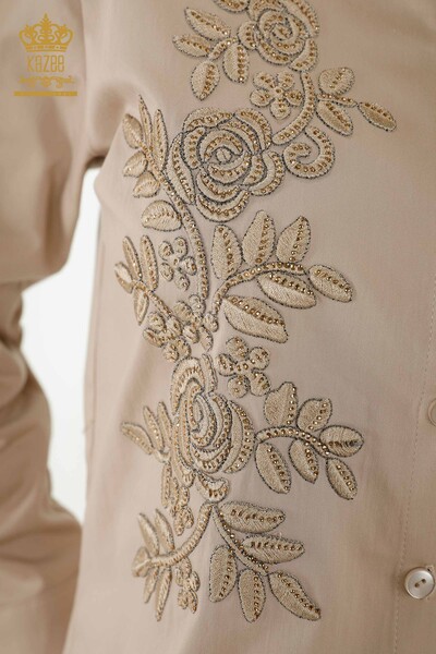 All'ingrosso Camicia da donna - Motivo floreale - Beige - 20249 | KAZEE - Thumbnail