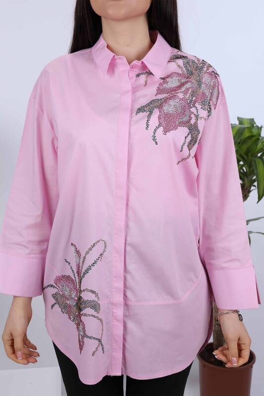 All'ingrosso Camicia da donna - Motivo floreale - Pietra ricamata - 17053 | KAZEE