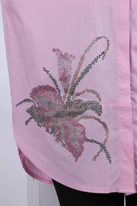 All'ingrosso Camicia da donna - Motivo floreale - Pietra ricamata - 17053 | KAZEE