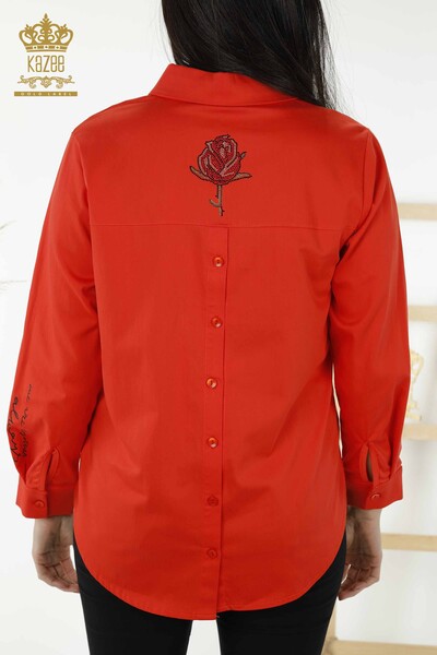 All'ingrosso Camicia Da Donna Con Motivo Rosa Arancione - 20227 | KAZEE - Thumbnail