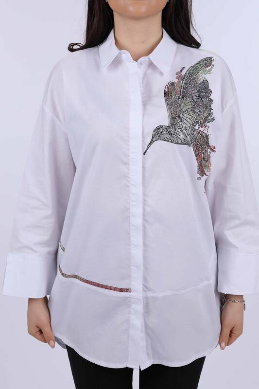 All'ingrosso Camicia da donna - Motivo uccellino - Pietra ricamata - 20025 | KAZEE