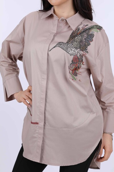 All'ingrosso Camicia da donna - Motivo uccellino - Pietra ricamata - 20025 | KAZEE - Thumbnail