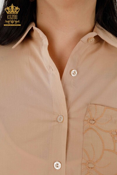 Commercio all'ingrosso Camicie da donna Dettagli in pizzo Beige - 20319 | KAZEE - Thumbnail