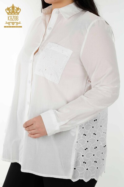 Commercio all'ingrosso Camicie da donna Dettagli in pizzo Bianco - 20319 | KAZEE - Thumbnail