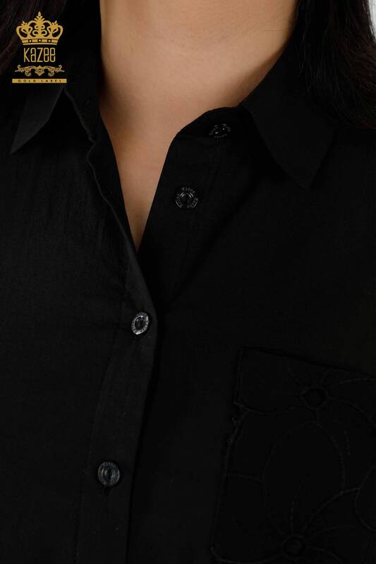 Commercio all'ingrosso Camicia da donna in pizzo nero dettagliato - 20319 | KAZEE