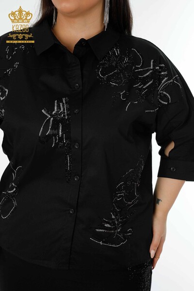 All'ingrosso Camicia da donna Pietra ricamata Nera - 20131 | KAZEE - Thumbnail